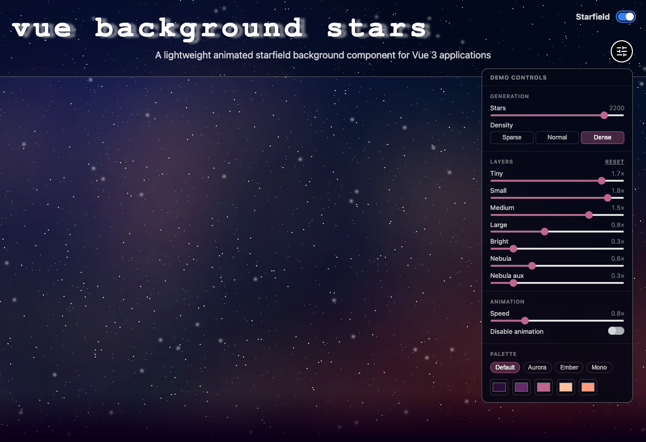 vue-background-stars animated starfield